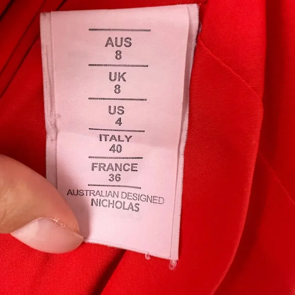 NICHOLAS Phoenix Red Orange Sleeveless V-Neckline Flounce Hem Dress Size 4 - Picture 9 of 10